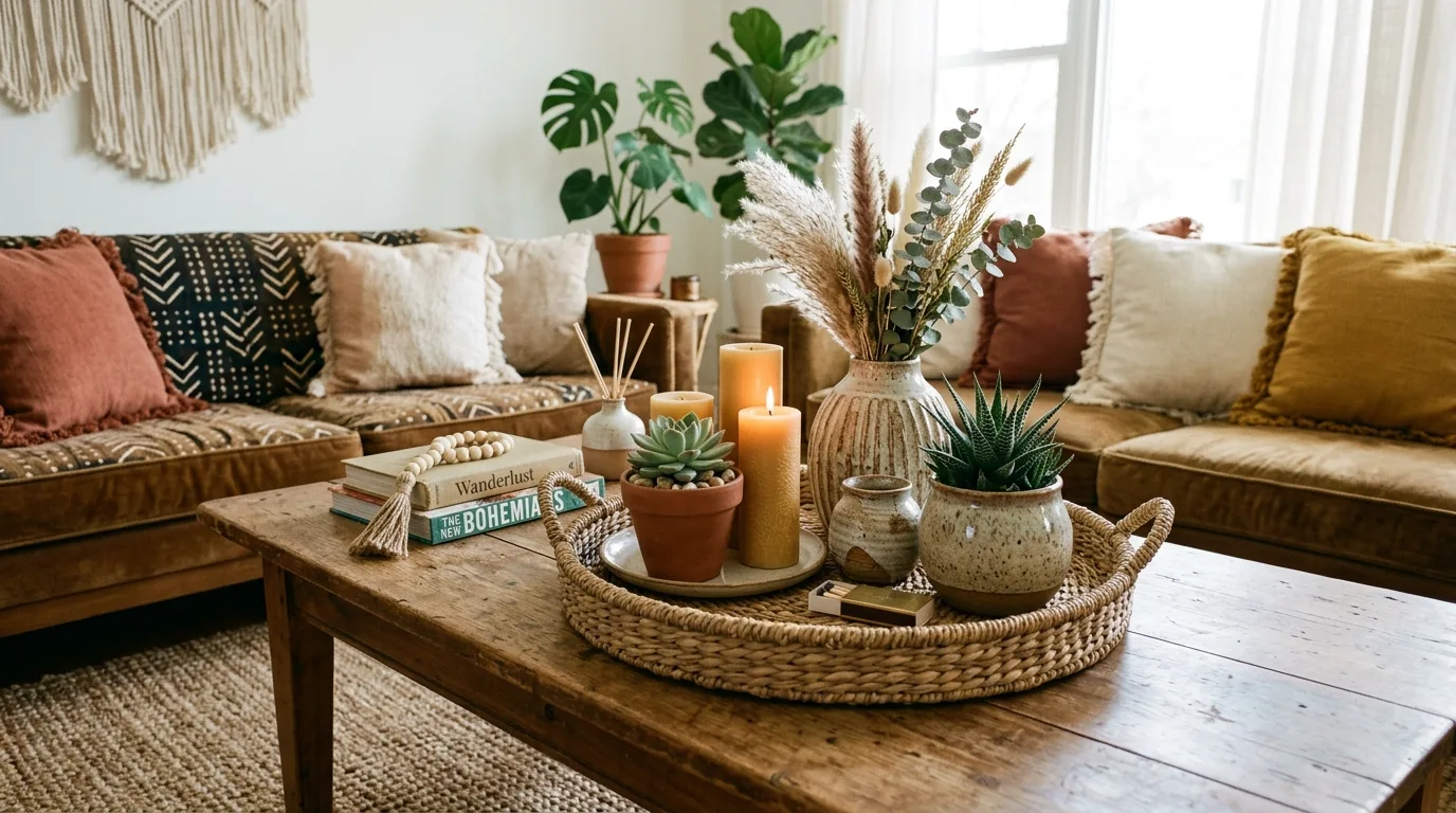 Mix materials so the table feels layered inspiration for a coffee table centerpiece.